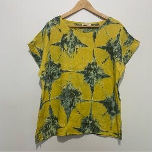 Bellambra Made in Italy 100% Linen Tie Dye Top Yellow Green | Size M